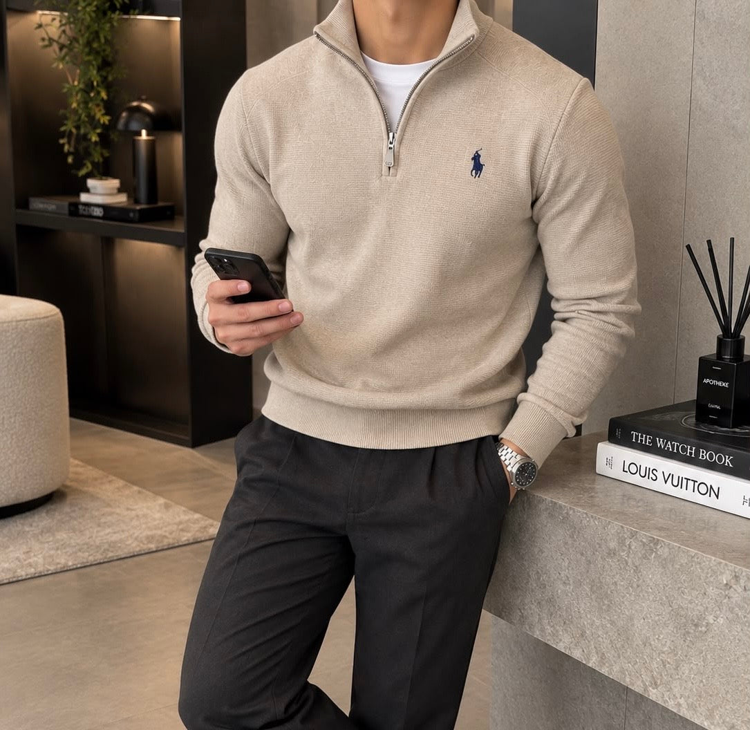Harrington & Co. Elegant Velvet Quarter Zip Sweater