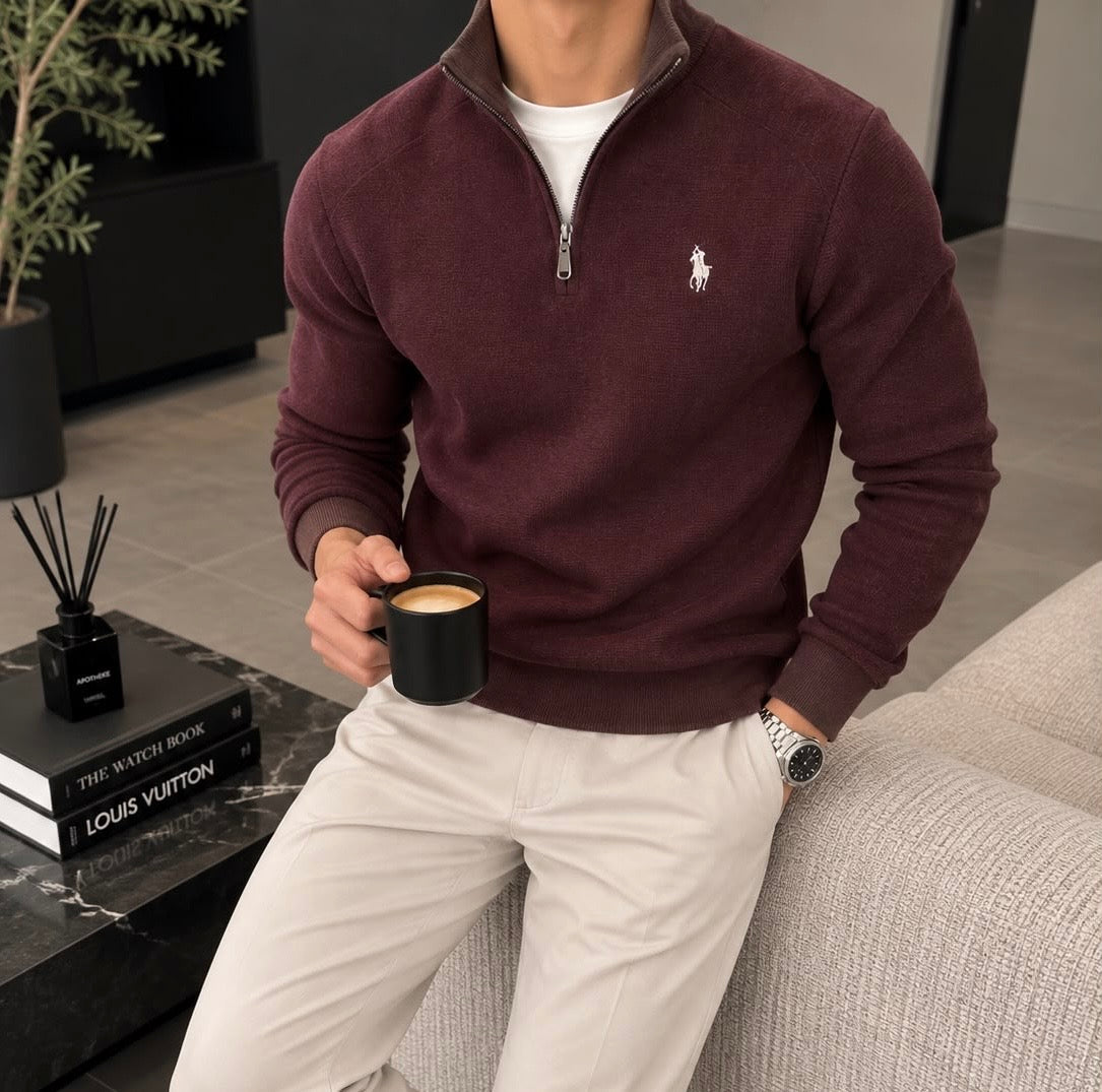 Harrington & Co. Elegant Velvet Quarter Zip Sweater
