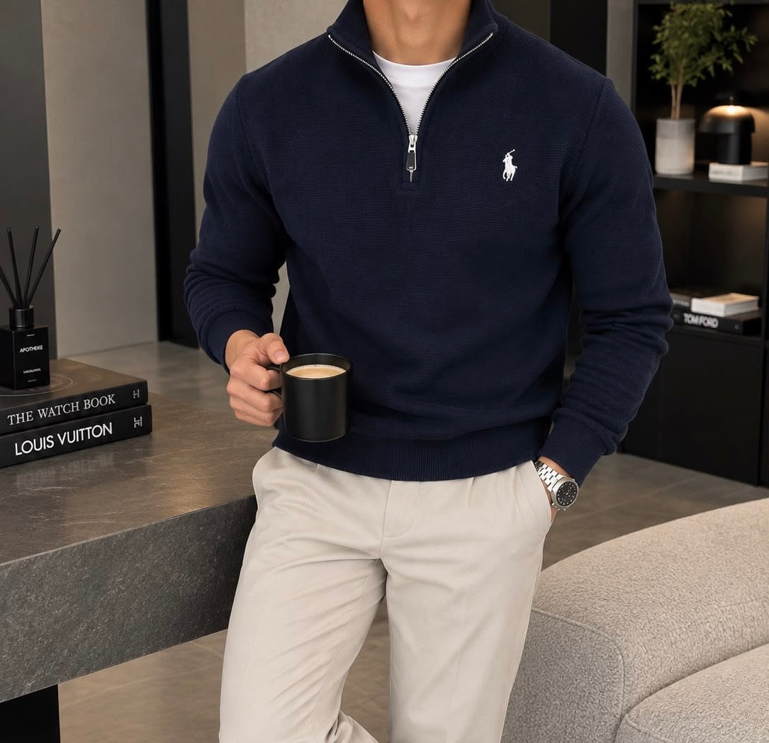 Harrington & Co. Elegant Velvet Quarter Zip Sweater
